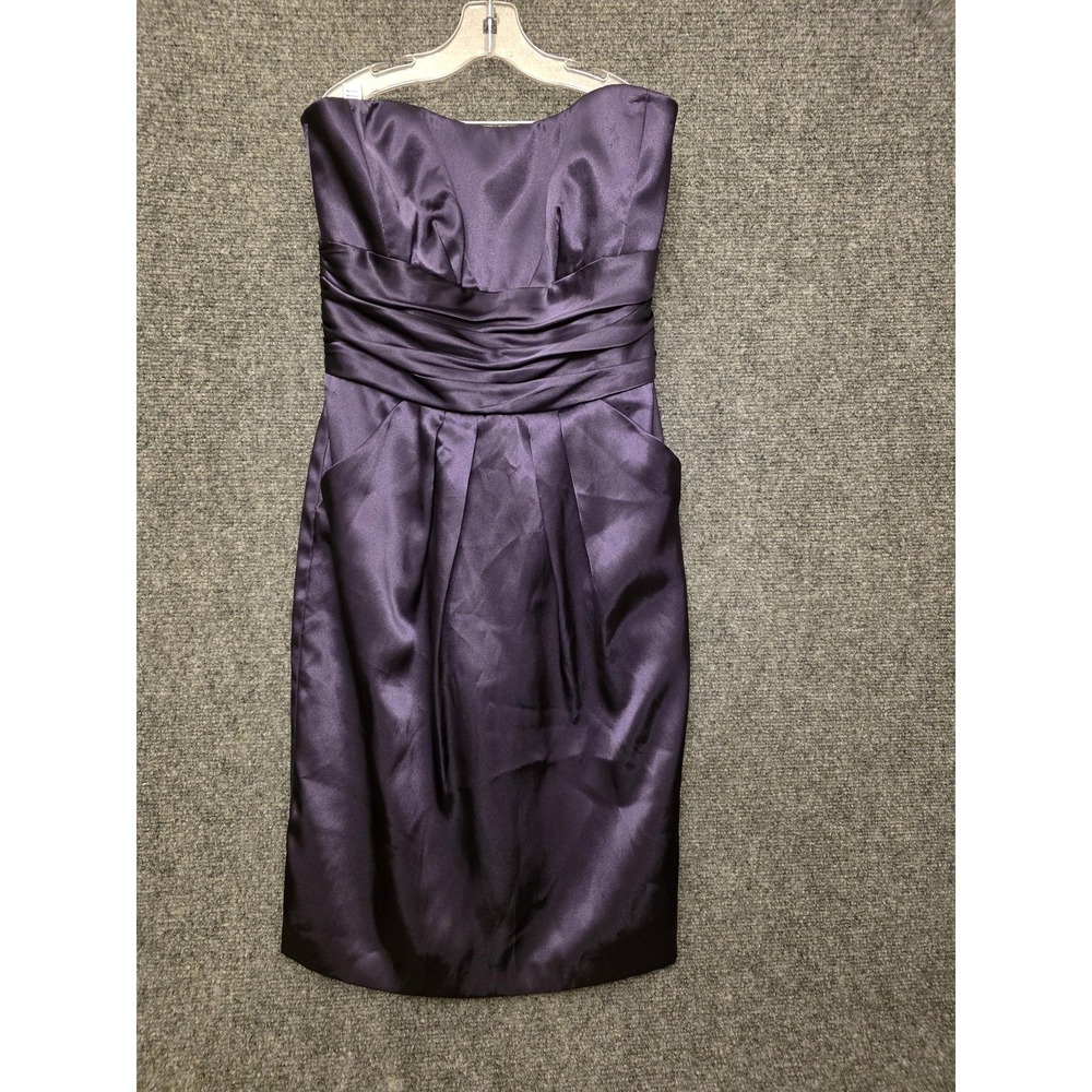 David's Bridal Dress Womens 6 Purple Strapless Satin Sheath Pockets Bridesmaid